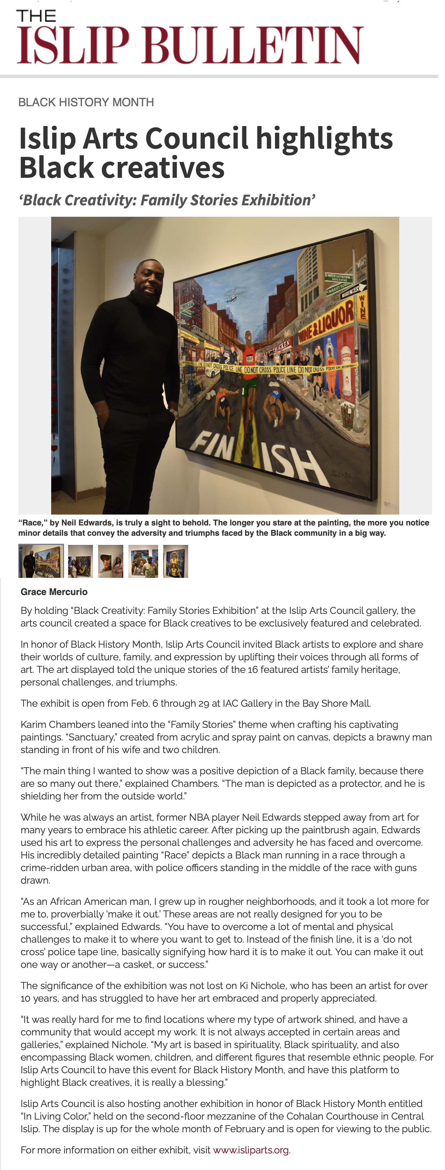 FEB 2024 / Black Creativity: Family Stories Exhibition Featured in Islip Bulletin